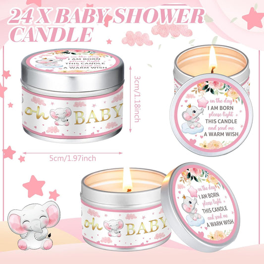 MTLEE 24 Pcs Elephant Baby Shower Party Favors Candles Lavender Scented Baby Shower Favors for Guests Rustic Tealights Candles Gender Reveal Return Gifts Girl Boy(1.2 Oz, Pink)