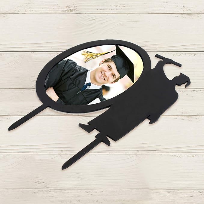 2026 Congrats Grad Graduation Cake Topper - Black Acrylic Photo Frame Grad Cake Topper - Class of 2026 Grad Party - College Graduation Party Decorations
