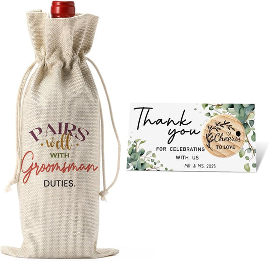 FBCCZEY Groomsmen Proposal Gift Groomsmen Wine Bag Best Man Proposal Wedding Engagement Gifts for Wine Bottle Bag Pairs Well with Groomsman Bottle Bag with Card And Stopper