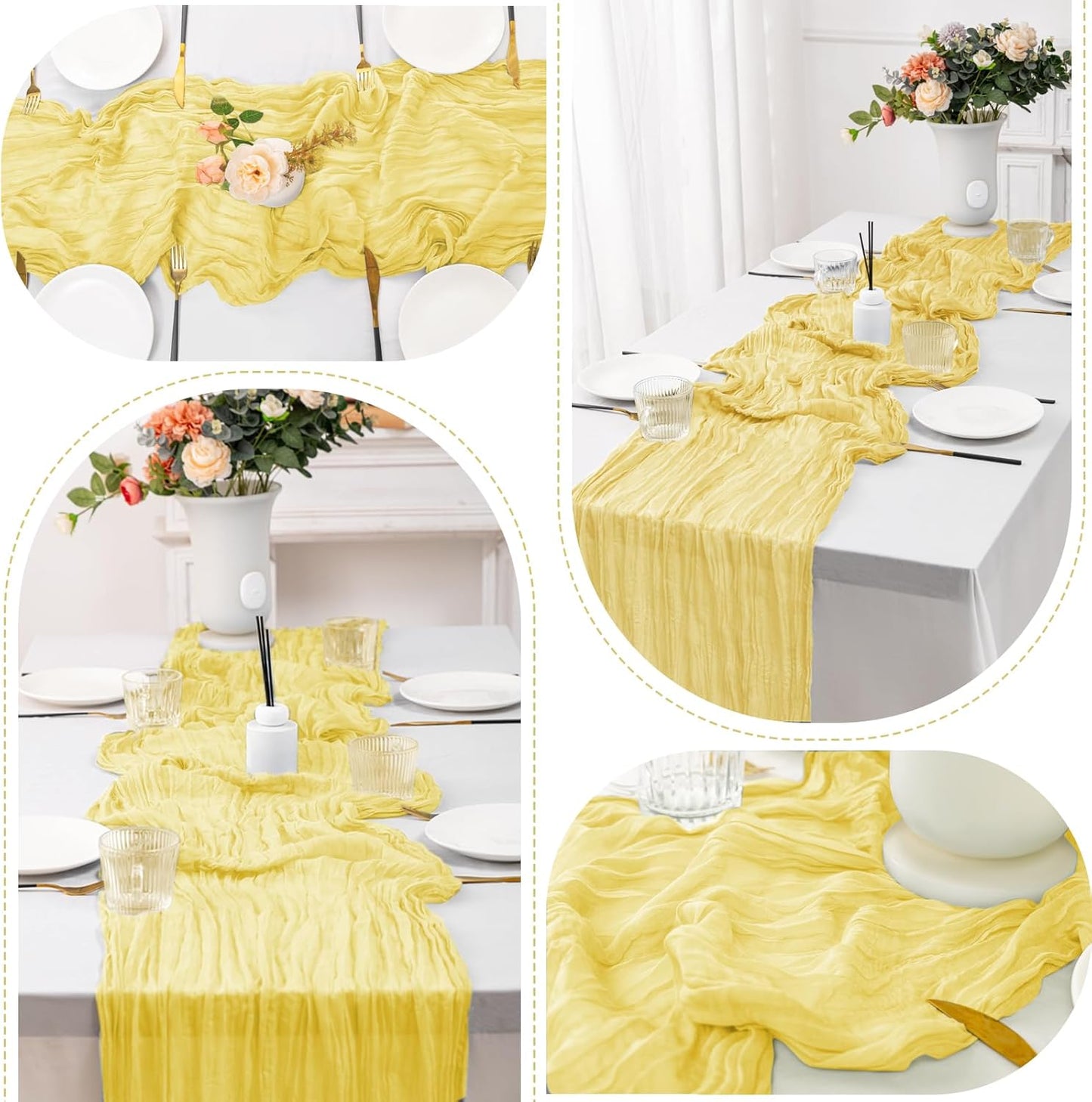 12 Pack Light Yellow Table Runner 10FT Cheesecloth Table Runner 21 x 120 inch Boho Gauze Cheese Cloth Table Runner Rustic Sheer Table Runner for Party Wedding Bridal Baby Shower Birthday Table Decor