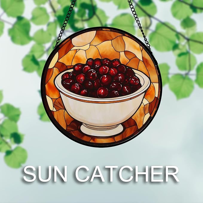 Stained Glass Window Hanging 4 Pcs Set Brown Turkey Berry Corn 9.8" - Suncatcher Door Garden Sun Catcher Decor Birthday Thanksgiving Mother's Day for Mom Woman Nana Men