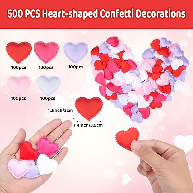 HSONAIGEE 500 Pieces Heart Confetti Decoration, 1.4 Inch Sponge Heart Table Petal Mixed Colors Romantic Decor for Valentine's Day Wedding Birthday Mother's Day