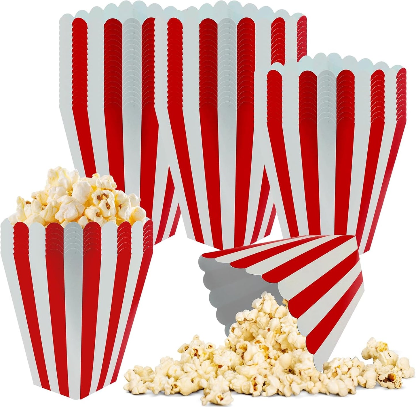 50 Pcs Popcorn Boxes Mini Paper Popcorn Box Cardboard Popcorn Container for Party Disposable Snack Candy Popcorn Bags Popcorn Holder for Movie Nights Birthday Wedding (Red,White)