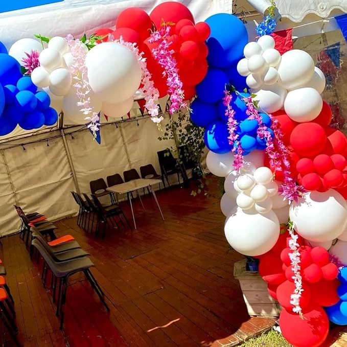 Red White and Blue Balloons Garland Arch Kit, 162pcs Different Sizes with Red White Blue Confetti Balloons for 4th of July Graduation Nautical Birthday Baseball Theme Party Decorations
