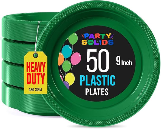 Exquisite Party Solids Green Plastic Plates For Party Supplies 9" Green Disposable Plates Heavy Duty 50 Pcs Plastic Dinnerware Sets Heavy Duty 350 GSM Disposable Dinnerware Set
