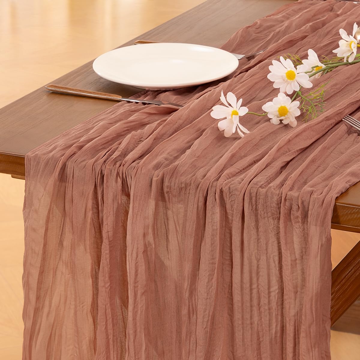 Socomi 3pcs Dusty Rose Fall Thanksgiving Cheesecloth Table Runner Boho Rustic Gauze 120 inch 10FT Cheese Cloth Runner for Wedding Party Baby Shower Birthday Home Decor Holiday Decorations