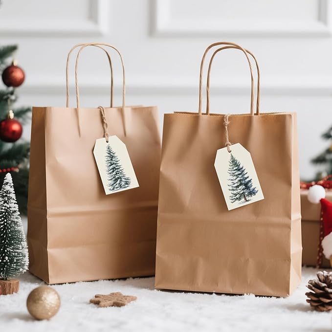 Anwyll Christmas Gift Tags with String - 50Pcs Vintage Merry Christmas Tags for Gifts Xmas Gift Tag Personalized Christmas Tree Label Happy Holiday Tag for Present Wrap Goodie Bag Holiday Party Favors