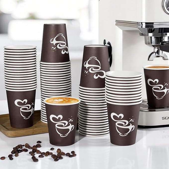 400 Count 8 oz Paper Coffee Cups, Disposable Drinking Cups for Hot or Cold Beverage, 8 ounce Brown Coffee Cups for Party, Business, Travel, Picnic