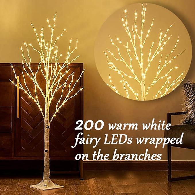 Fudios Lighted Birch Trees for Decoration 4FT Light up 200 LED Faux White Tree Plug in Artificial White Christmas Decor for Home Inside Xmas Wedding Party Gift Outdoor