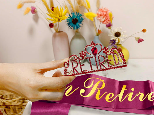 JETKONG Retirement Party Decorations Retired Tiara/Crown, Retired Sash for Women Retirement Gifts, Retirement Party Supplies, Gifts, Favors (Burgundy Red)