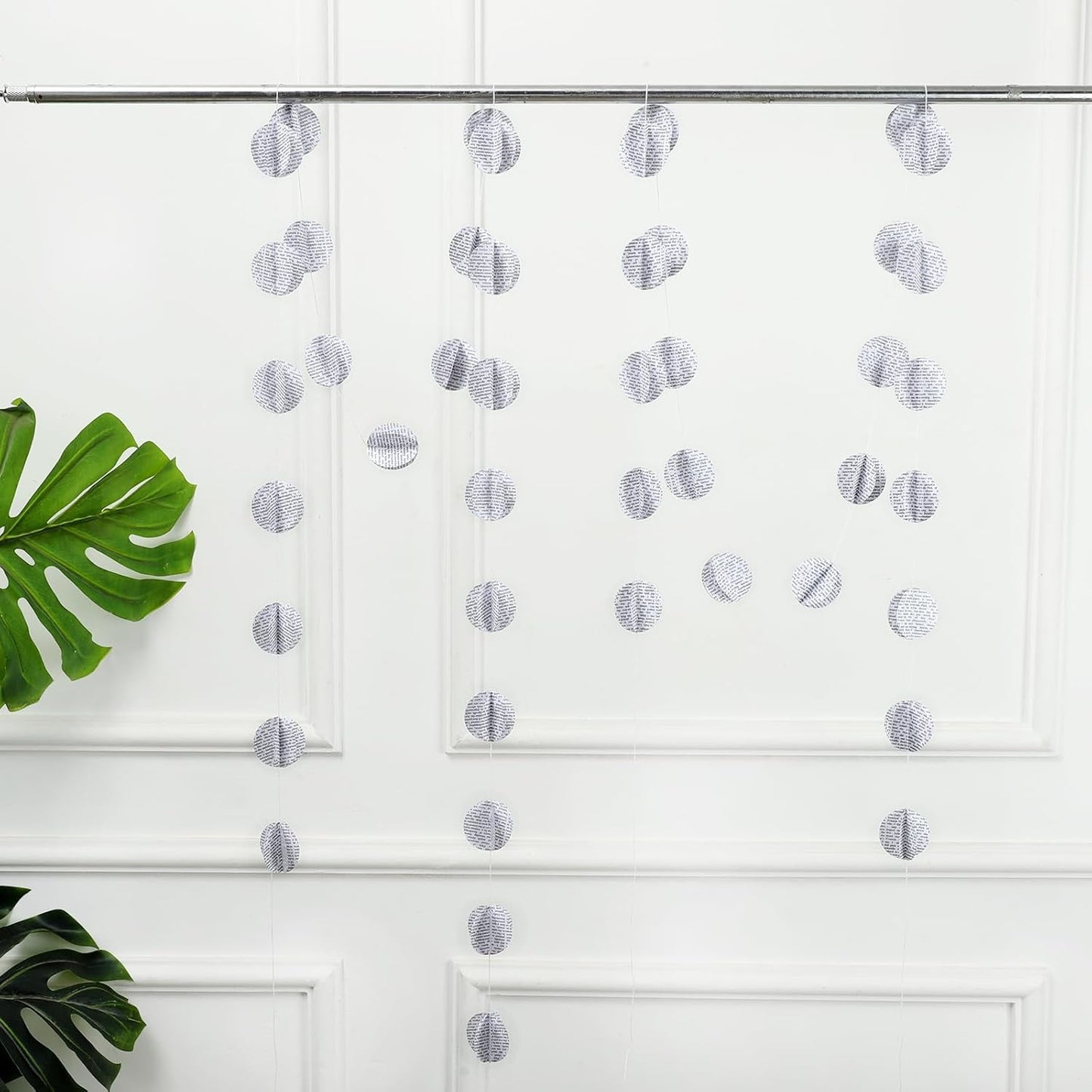 4 Pack Paper Circle Dot Garland Books Page Garland Bunting Party Holiday Christmas Newspaper Strand String Banner Wedding Backdrop Hanging Decoration (White Circular)