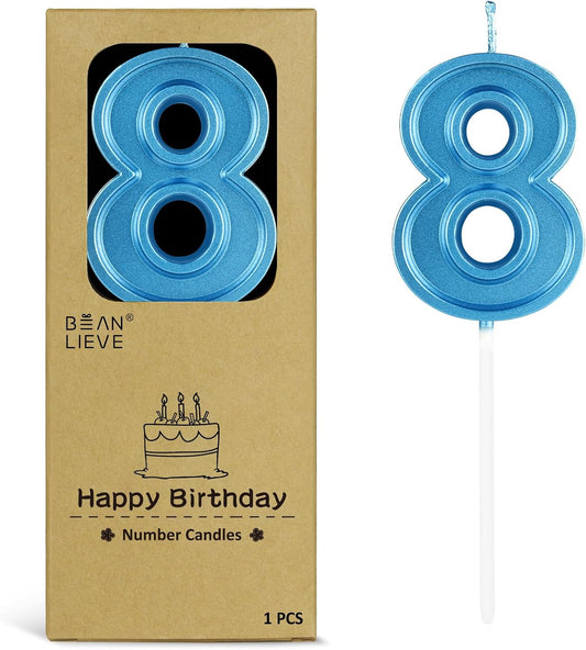 BEAN LIEVE Blue Birthday Candles Number 8, Blue Number Candles, Cake Number Candles for Birthday Parties and Wedding Anniversary Celebrations