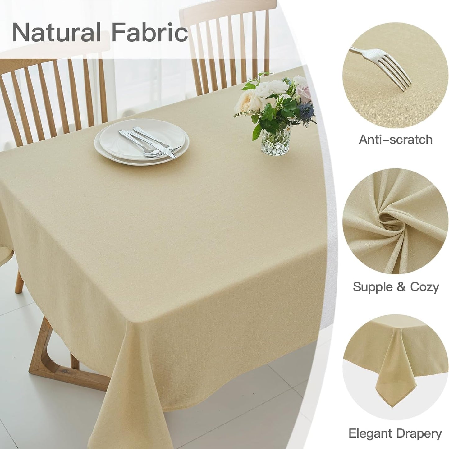 maxmill Linen Texture Tablecloth Water Resistance Antiwrinkle Spillproof Wipeable Washable Fabric Table Cloth for Dining Room, Buffet Banquet Party Holiday Dinner, Rectangular 60 x 108 Inch, Beige