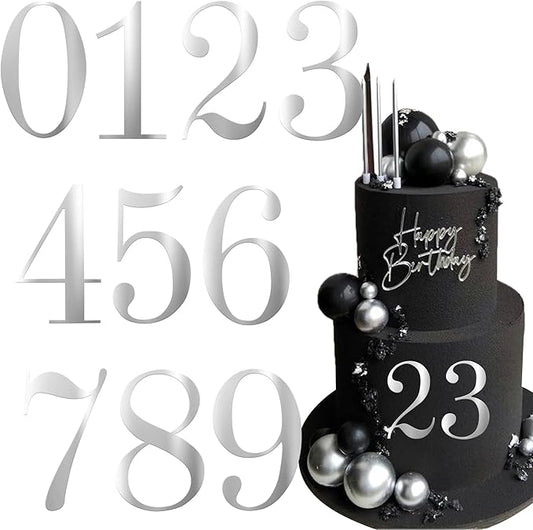 Rsstarxi 10 Pack 0-9 Numbers Cake Topper Mirrored Acrylic Numbers DIY Cake Pick for Baby Shower Wedding Birthday Anniversary Party Cake Decorations Supplies Silver