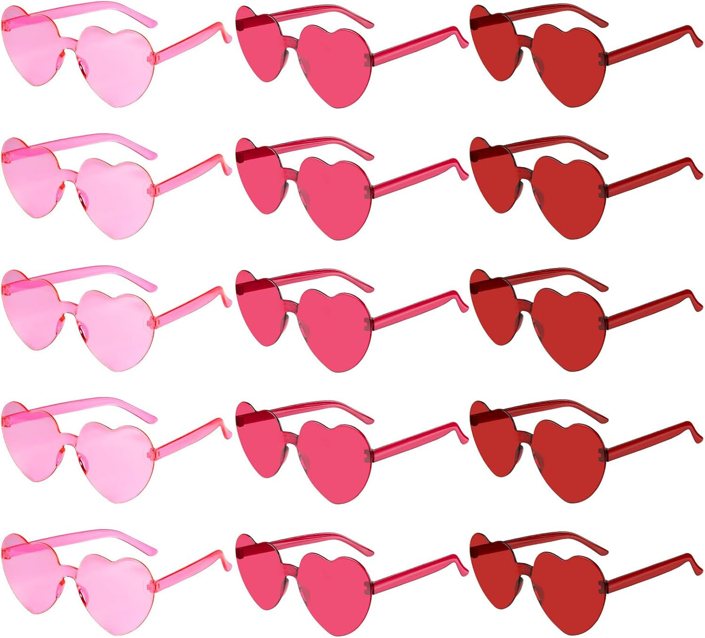 PLULON Heart Sunglasses for Women 5/12/25 Pcs, Heart Glasses Valentine Day Rimless Shaped Candy Color Fun Glasses Party Favor
