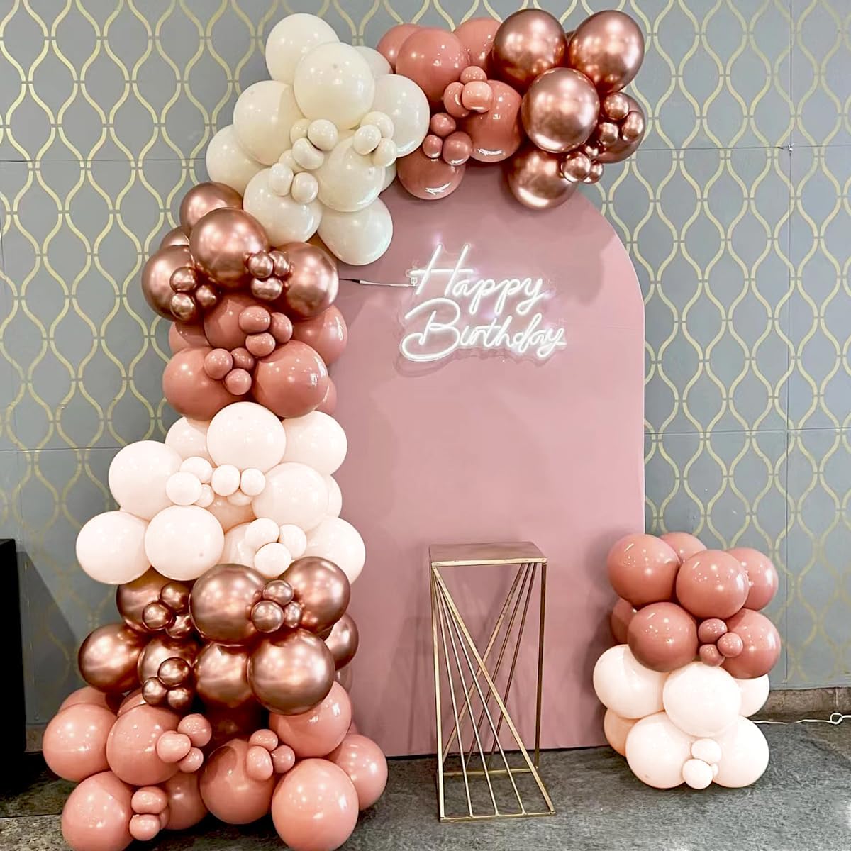 Dusty Pink White Rose Gold Balloons Arch Kit, 160Pcs Boho Retro Pink White Sand Metallic Rose Gold Blush Pink Garland for Girls Baby Shower Bridal Shower Birthday Wedding Party Decorations