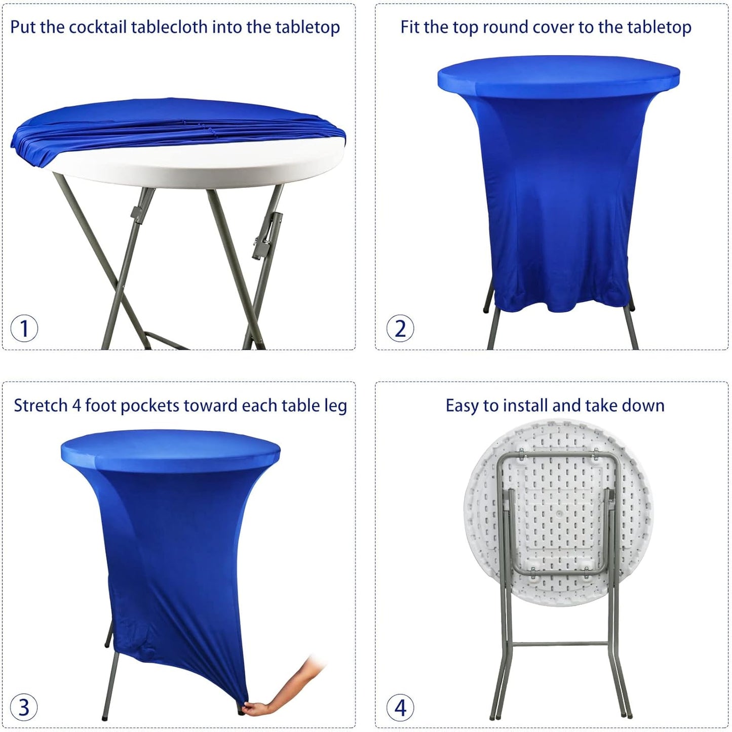 6 Pack Cocktail Spandex Tablecloth 32"x43" Royal Blue Stretch Square Corners Cocktail Table Cover Fitted High Top Round Table for Bar Wedding Birthday Party Banquet