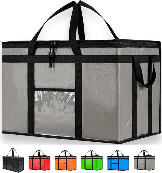 Durable 3XL PRO Insulated Cooler Bag and Food Warmer for Delivery & Grocery Shopping with Zippered Top, Gray Commercial Grade (1 Pack)