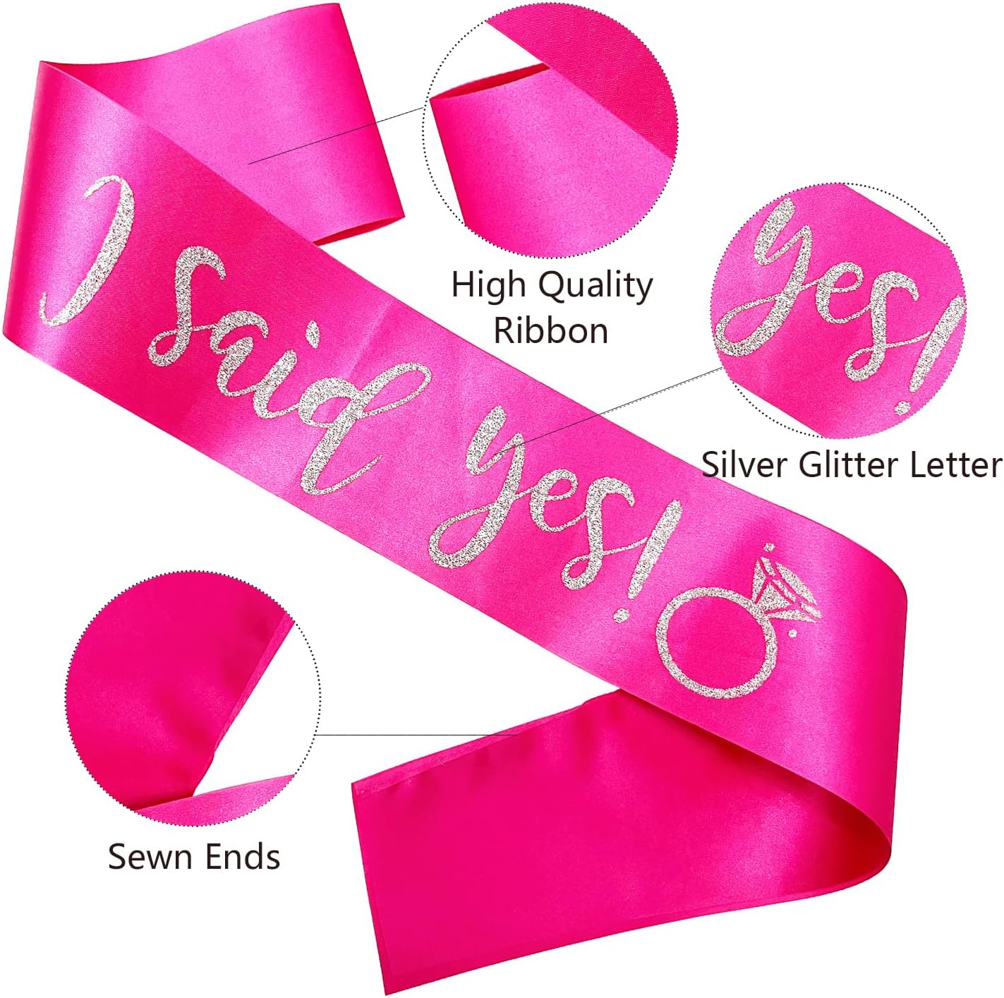 I Said Yes Sash for Women, Engagement Proposal Bachelorette Party Sash for Bridal Shower Wedding Party Favors Accessories Supplies Engagement Gifts for Bride to Be,Hot Pink