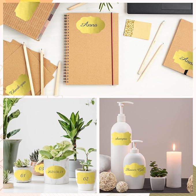 Yeachlaing Gold Labels - 250 PCS 3" x 2" Fancy Shape Stickers for Storage Box or Food Jars