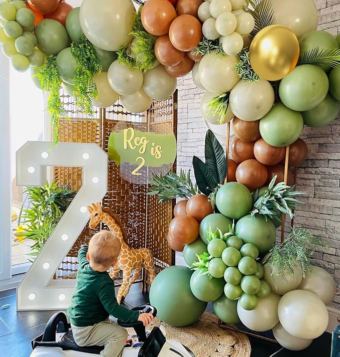 Green and Brown Balloons Set, 60 Pcs 12 Inch green brown balloons Jungle Safari Woodland Forest Balloon Metallic Gold Cream Brown Olive Green Coffee Blush Balloon for Baby Shower Birthday Decorations
