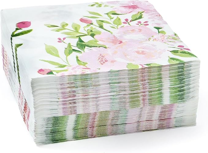 Vintage Floral Party Supplies, White Paper Napkins (6.5 x 6.5 In, 150 Pack)