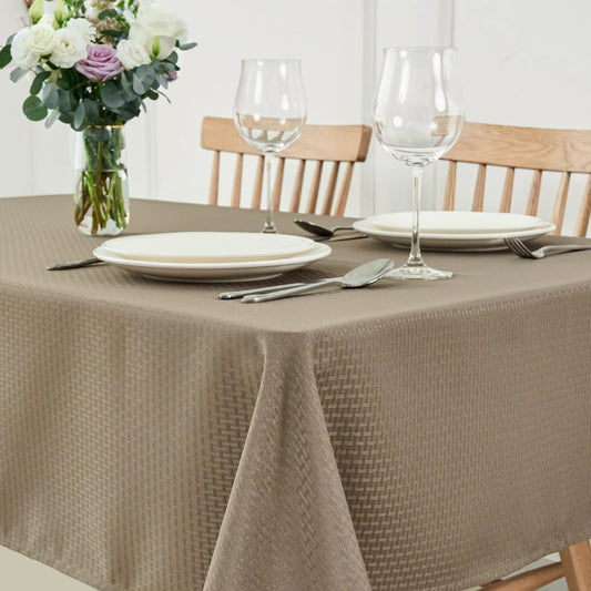 maxmill Jacquard Tablecloth Stain Resistant Waterproof Wrinkle Resistant Spillproof Washable Soft Weaved Texture Table Cloth for Dining Room, Indoor Outdoor Use, Rectangle 60 x 140 Inch, Brown