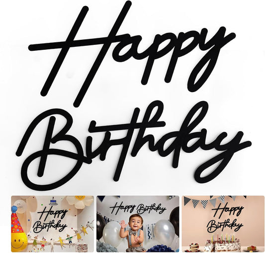 Black Happy Birthday Sign for Backdrop - Felt Happy Birthday Letters for Balloon Arch Party Backdrop Decorations Large Happy Birthday Signs for Baby Girl Women Party Baby Shower