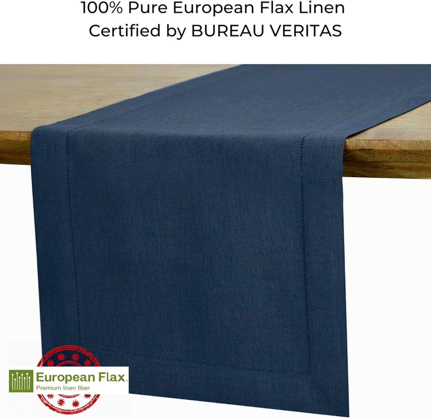 D'Moksha Homes Linen Navy Blue Table Runner 108 Inches Long - 100% Pure Linen 14 x 108 Inch Table Runner for Fall, Autumn and Halloween - Classic Hemstitch