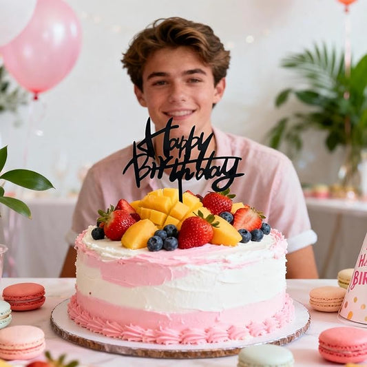Acrylic Happy Birthday Cake Topper Black Graffiti Style Cake Decorations for Men Women Personalized Birthday Topper Modern Script Party Supplies