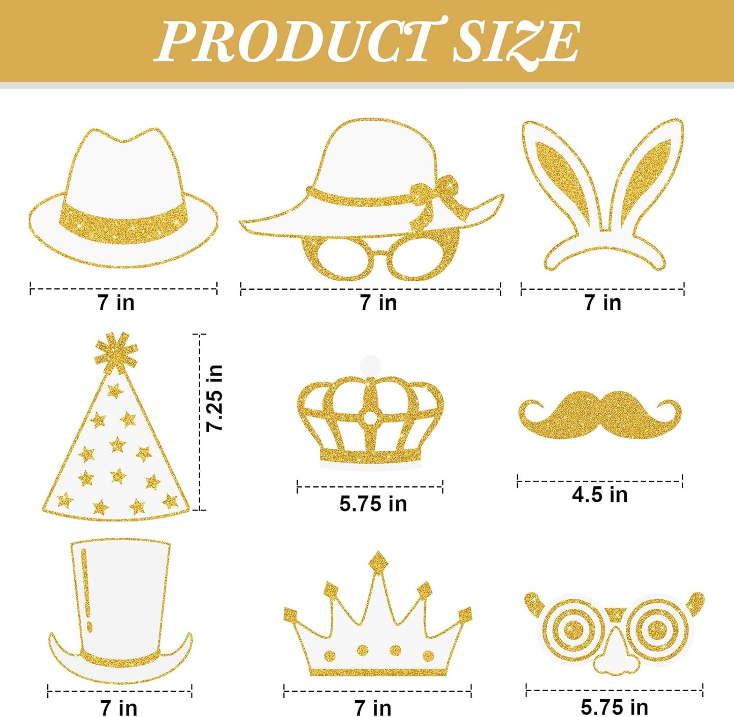 Zonon 24 Pieces Funny Photo Booth Props:Halloween,Christmas,Family Reunion, Class Reunion, Birthday, Weddings, Prom Disco Mardi Gras Party Supplies - Mix of Hats, Lipstick, Tie(White and Gold)