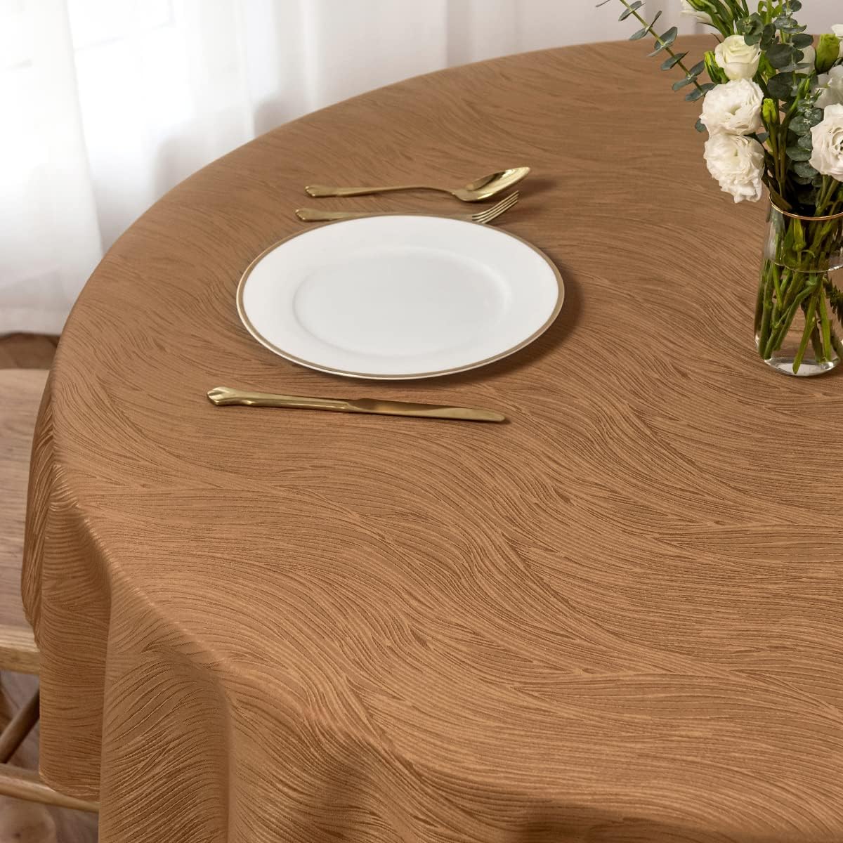 maxmill Harvest Round Swirl Design Table Cloth Waterproof Wrinkle Free Heavy Weight Soft Tablecloth for Fall Thanksgiving Dinning Circular Table Cover Decoration Round 70 Inch, Fall Leaf
