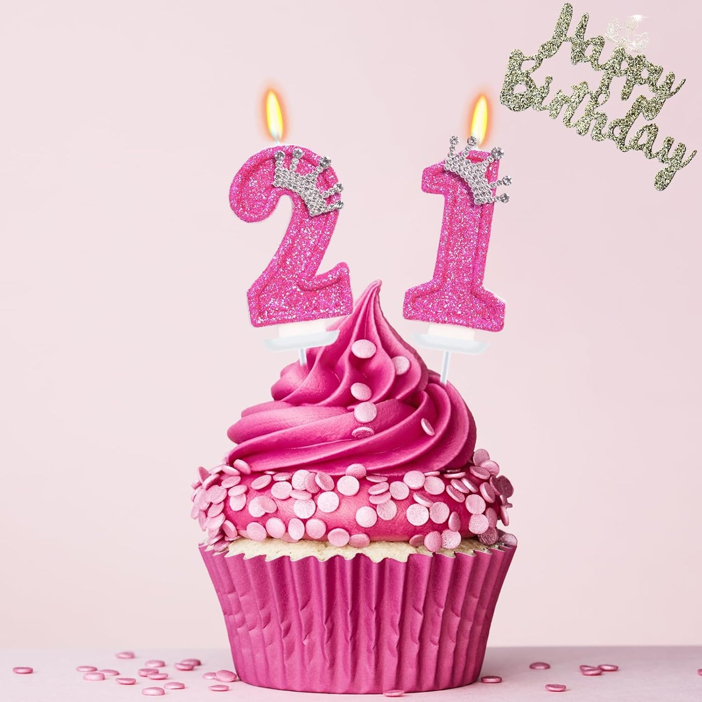 Birthday Candle for Cake, Crown Rose Number Candles, 2.76 inch Number Happy Birthday Candle, Cake Topper Decoration for Birthday Party (Number 21)