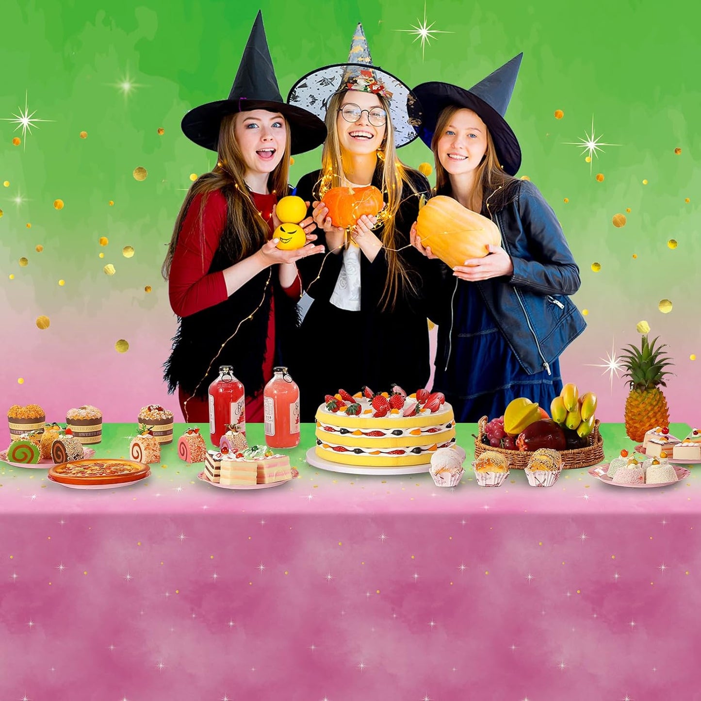 6pcs Witch Party Decorations Tablecloth,Pink and Green Disposable Rectangle Plastic Table Cloth,Witch Theme Table Cover for Kids Baby Shower Wedding Birthday Party Supplies Decors,54 x 108Inch