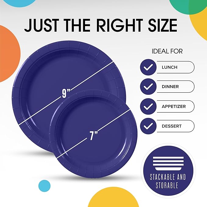 Exquisite Navy Paper Plates Disposable Heavy Duty 100 Pcs - 50-7" & 50-9" Navy Disposable Plates For Party Heavy Duty Paper Plate 350 GSM Birthday Party Supplies Plate Set