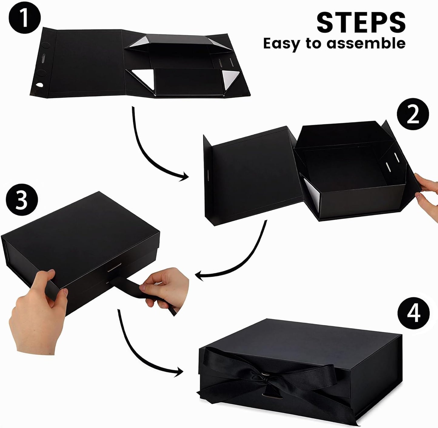 JOHOUSE Black Gift Box 10.5x7.5x3.1 Inches Gift Boxes with Lids for Presents Magnetic Closure Collapsible with Ribbon For men Groomsman Proposal Birthday Halloween Box