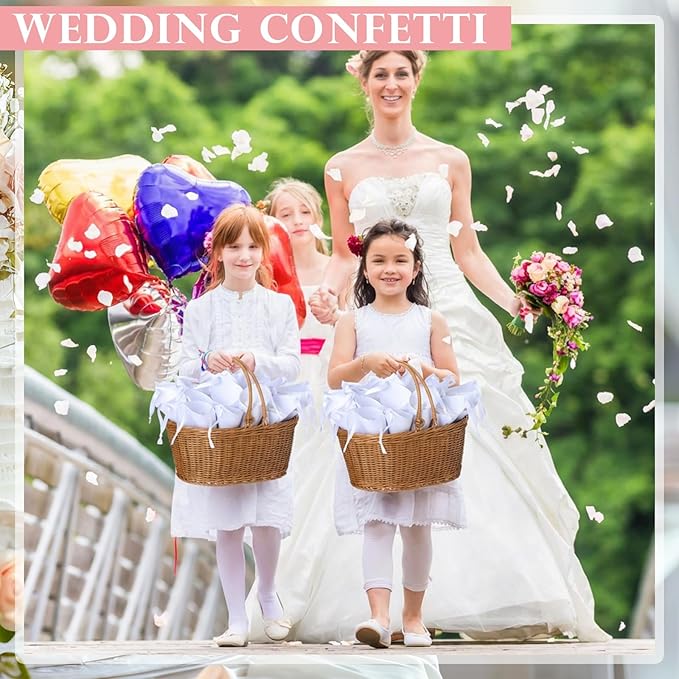 Biodegradable Wedding Confetti 5000 Paper Hydrangea Flower Petals with 60 Throw Me Stickers 60 Biodegradable Cones 1 Basket White Flower Petals for Wedding Ideas Romantic Night Decor