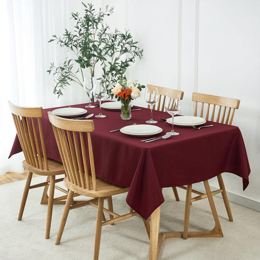 maxmill Rectangle Tablecloth Weaved Pattern Waterproof Spillproof Wrinkle Free Table Cloth, Kitchen Dining Tabletop Decoration, Fabric Table Cover for Holiday Parties, 52 x 70 Inch, Burgundy