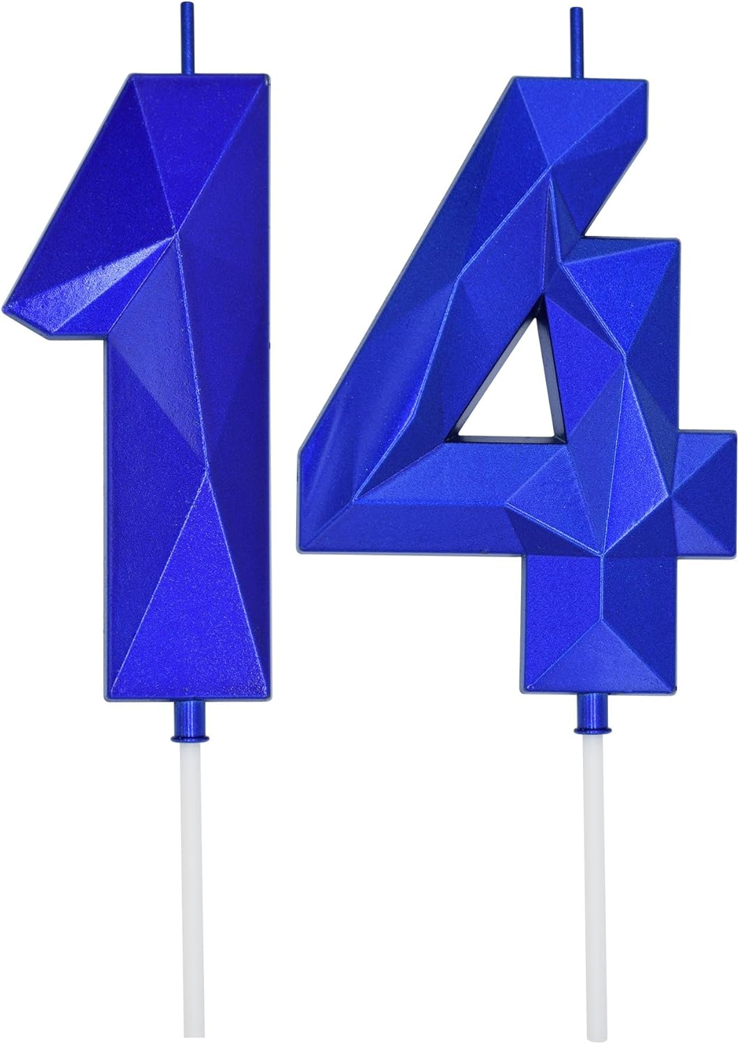 DERVENTA Birthday Candles Big Numbers 3D Blue 3.7 inch Party Cake Topper 1 Piece (Number 14 Blue)