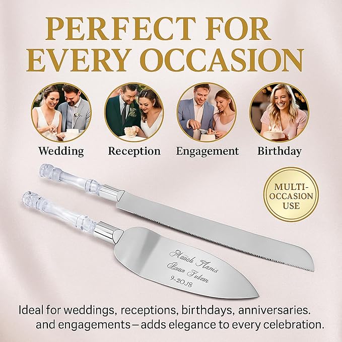 GIFTS INFINITY Personalized Wedding Cake Knife and Server Set with Engraving – Mis Quince Anos, Keepsake Gift for Wedding, Anniversary, Reception, Birthday & Other Occasions (CT-101)