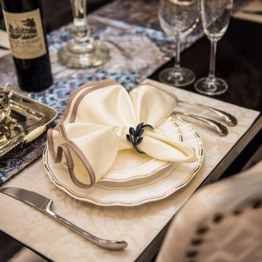 KPOSIYA Set of 6 Leaf Napkin Rings Metal Gold Napkin Holder Table Napkin Rings for Thanksgiving Day Christmas Dinning Table Parties Everyday (Ye Zi-Black 6)