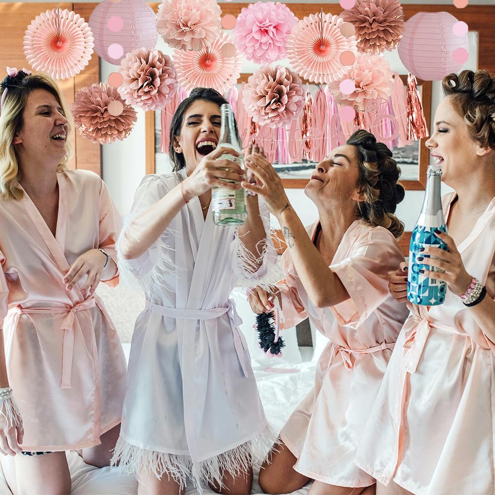 Pink Bachelorette Party Decorations Rose Gold Bride to Be Light Pink Rose Gold Bridal Shower Decorations Dusty Rose Pom Poms Peach Fans Lanterns with Tassel Garland Bride to Be Banner for Wedding