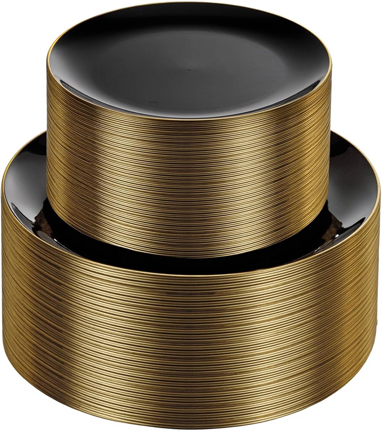 KIRE 100PCS Black and Gold Plates - Black Plastic Plates Disposable with Gold Rim for Halloween Party/Wedding/Birthday Include 50Pcs 10.25inch for Dinner and 50Pcs 7.5inch for Dessert/Salad