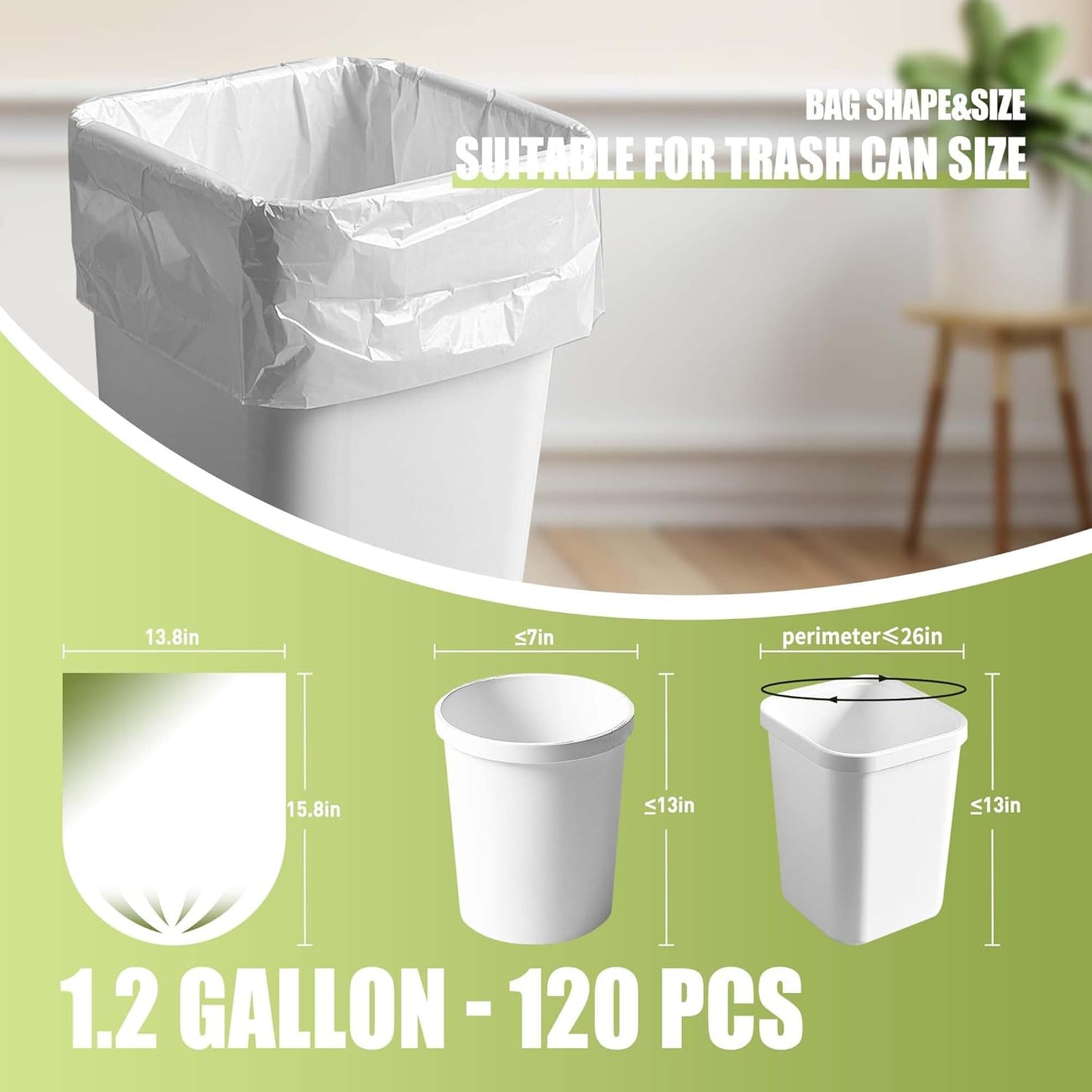 Zhuqing 1.2 Gallon Trash Bags, 5L Biodegradable Garbage Bags, 120 Counts Compost Wastebasket Liners Bags for Kitchen Bathroom Office, White