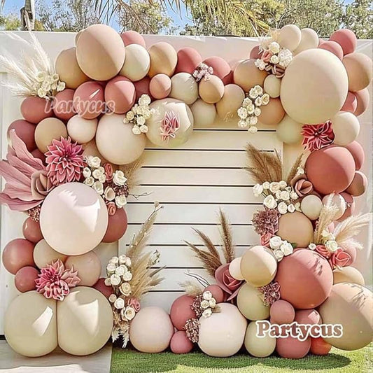 Dusty Rose Balloon Arch Kit Double Stuffed Mauve Pink Cream White Sand Tan Boho Balloon Garland with Blush Brown Gold Latex for Baby Shower Wedding Birthday Fall Party Decoration