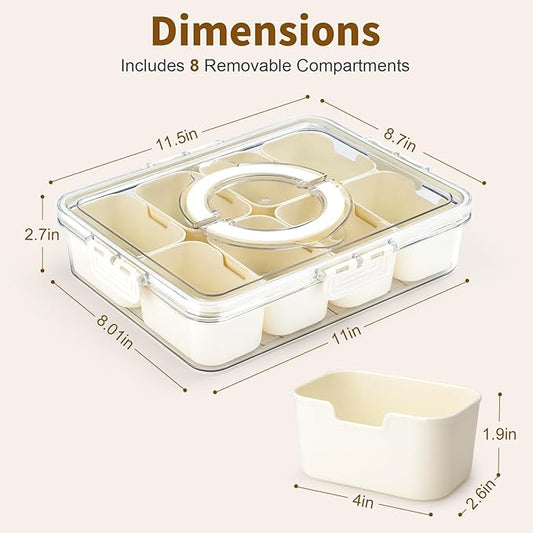 Snackle Box Container,Divided Clear Snack Box Serving Tray with Lid and Handle,8 Compartments Snack Tray,Portable Travel Snack Container,Perfect for Party, Travel, & Picniccnic（1 Pack）