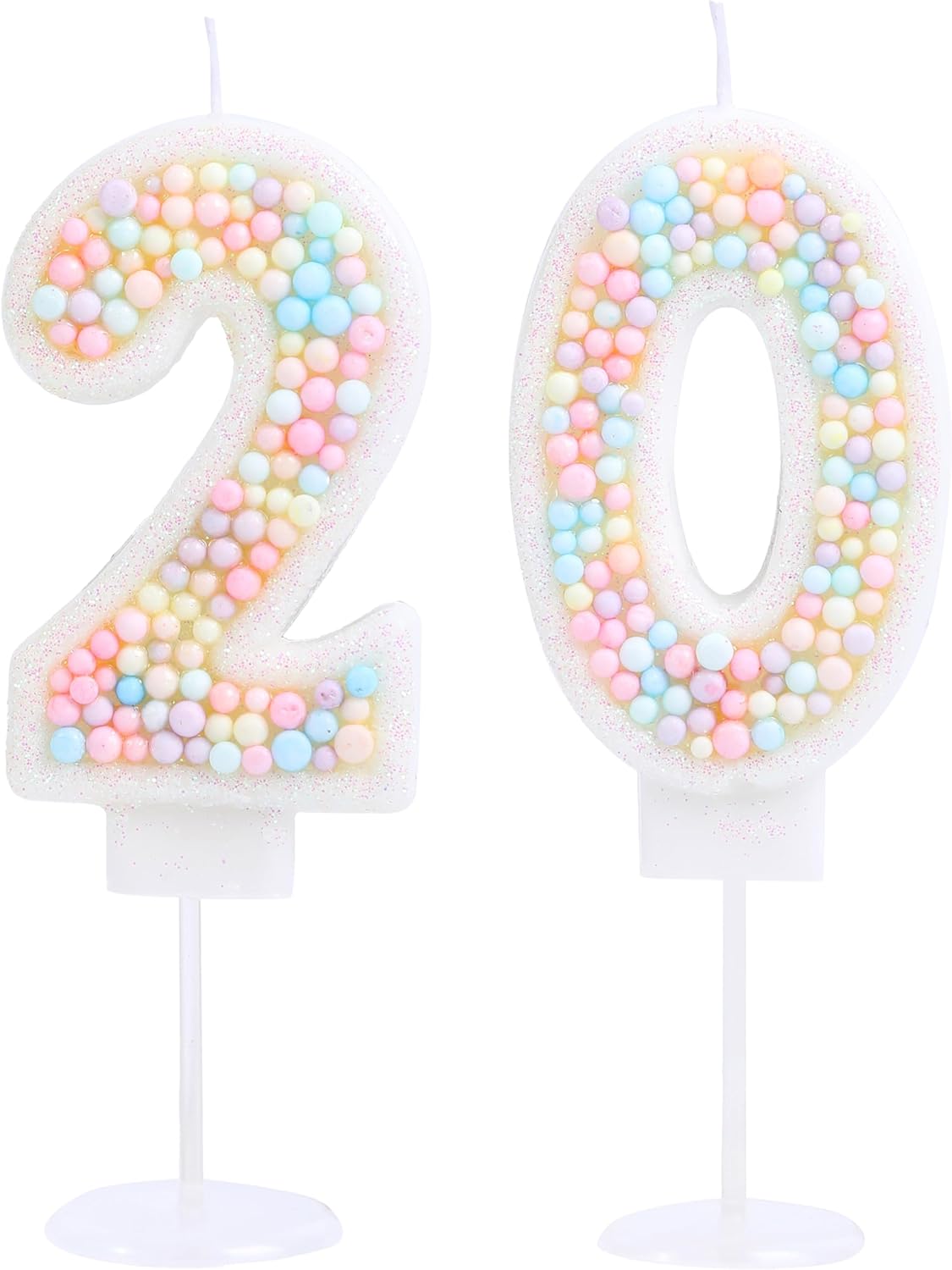 20th Birthday Candle Macaron Glitter 3D Pastel Number 20 Candles for Birthday Cakes Girl Women Sweet Theme Birthday Wedding Anniversary Party Cake Decoration