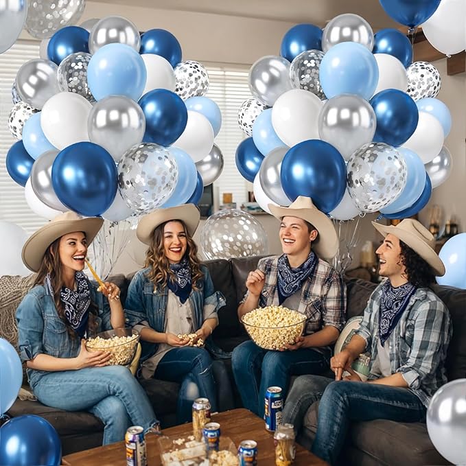 Zesliwy Blue White Silver Balloons Set,50Pcs 12 Inch Metallic Dark Blue Sliver Balloon Royal Light Blue white with Silver Confetti Balloons for Birthday Graduation Wedding Retirement Party Decoration