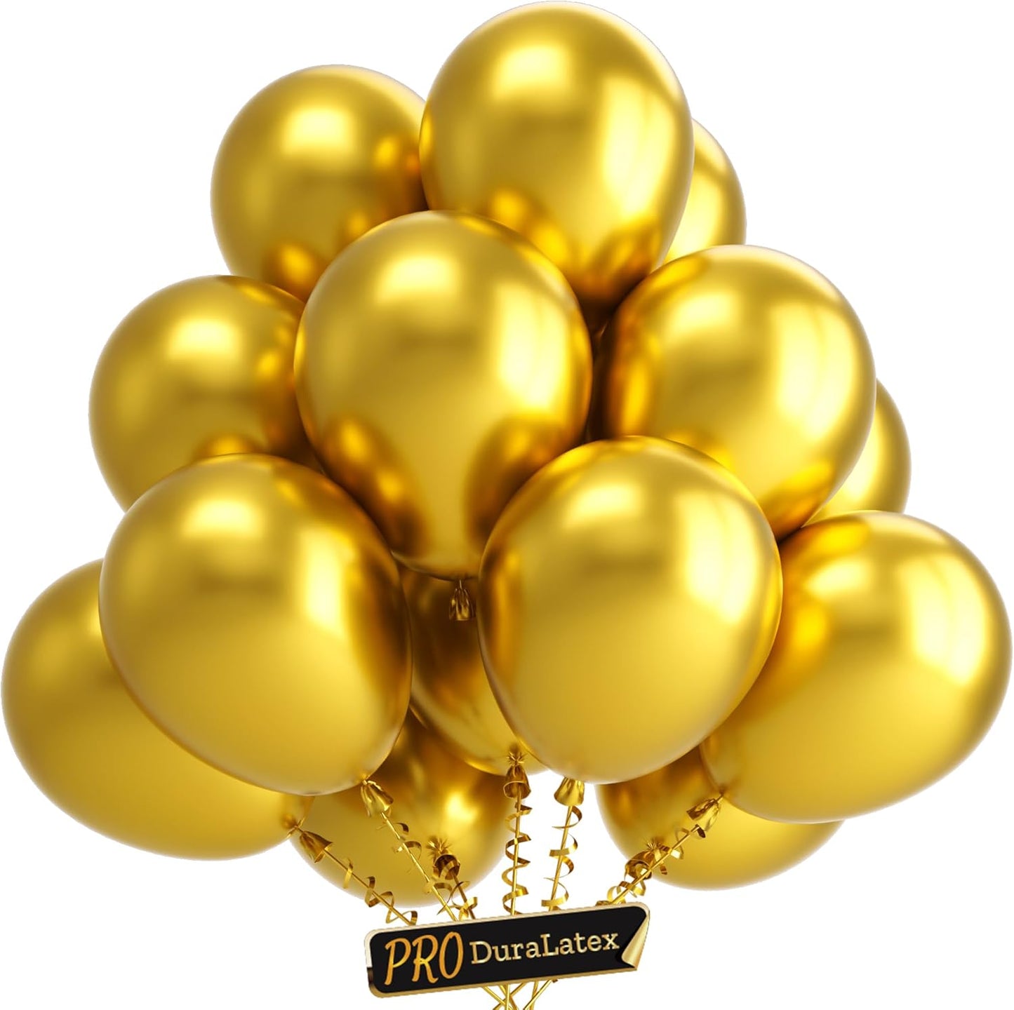 Bezente Pro Duralatex Metallic Gold Balloons - 100 Pack 12 inch Extra-Thick Gold Balloons for Long-Lasting Professional Party Decorations, Large New Year Birthday Wedding Anniversary graduation