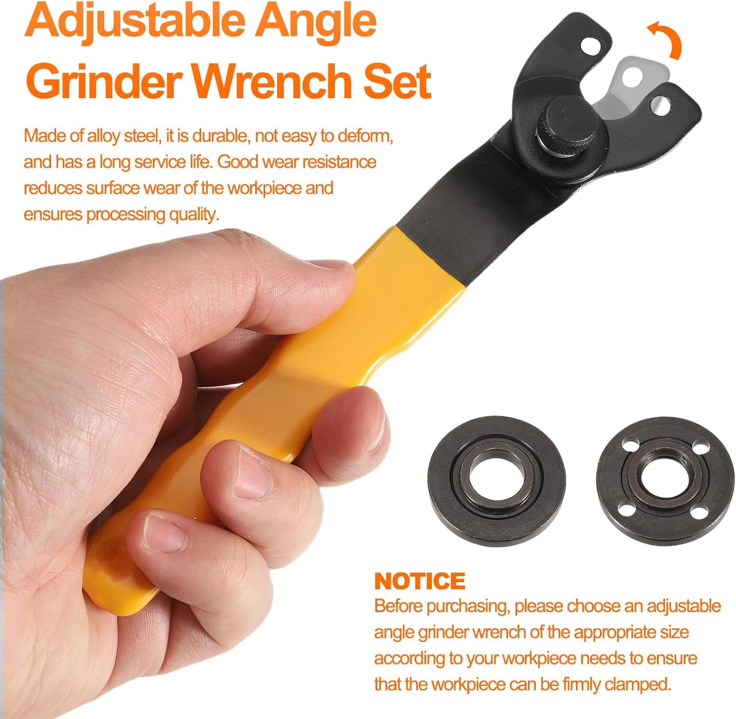HARFINGTON Adjustable Angle Grinder Wrench Set 0.4"-1.9" Range Universal Lock Nut Pin Spanner Wrench with Grinder Shaft Nut for Angle Grinder Grinder, Yellow
